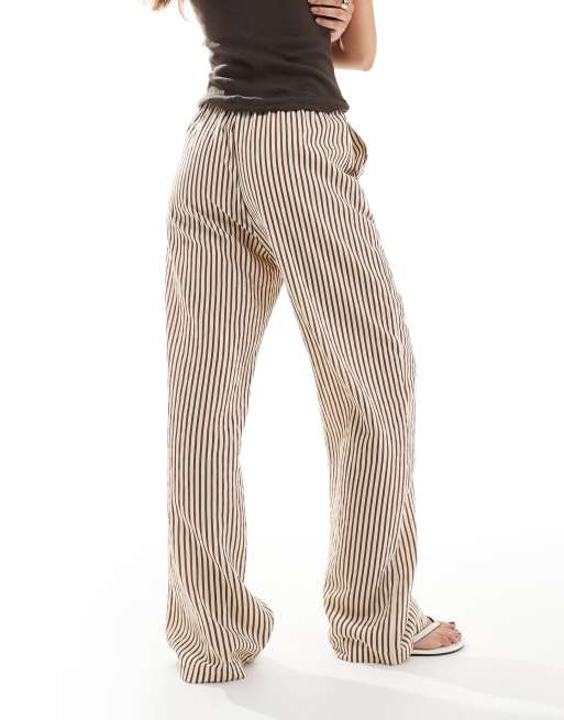 New Look stripe wide leg pants in brown, 4 of 5