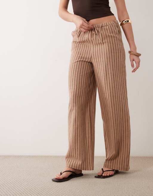 New Look stripe wide leg pants in brown, 2 of 5