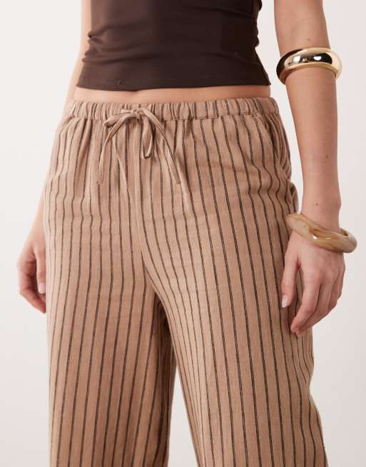 New Look stripe wide leg pants in brown, 3 of 5