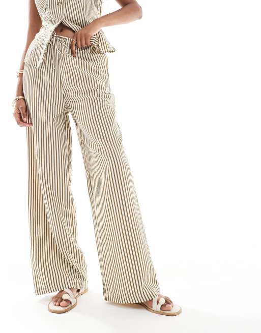 New Look stripe wide leg pants in green (part of a set), 3 of 5