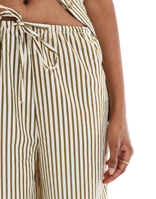 New Look stripe wide leg pants in green (part of a set), 4 of 5