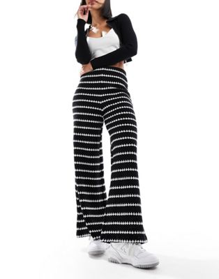 New Look stripe wide leg trouser in black - ASOS Price Checker