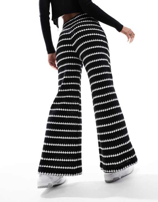 New Look stripe wide leg trouser in black ASOS