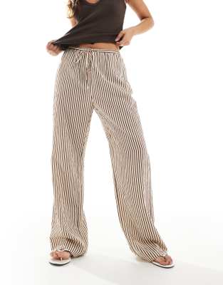 New Look New Look stripe wide leg trouser in brown