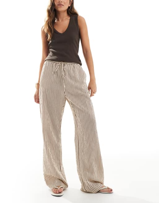 New Look stripe wide leg trouser in brown, 2 of 5