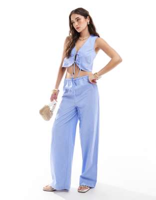 New Look stripe wide leg trousers in blue