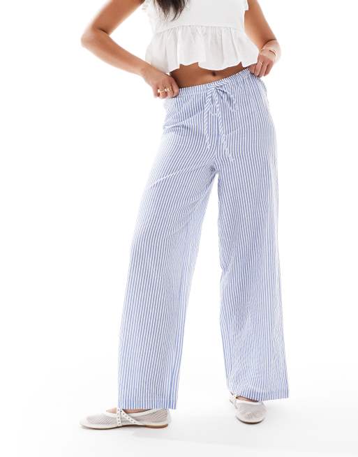 New Look stripe wide leg trousers in blue, 4 of 5
