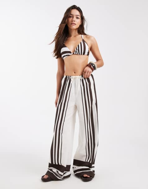New Look striped beach trousers in white pattern - view 1