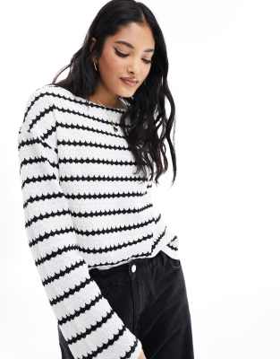 New Look striped boatneck top in cream | ASOS