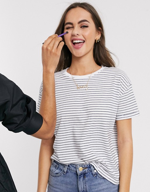 New Look striped boxy tee in white