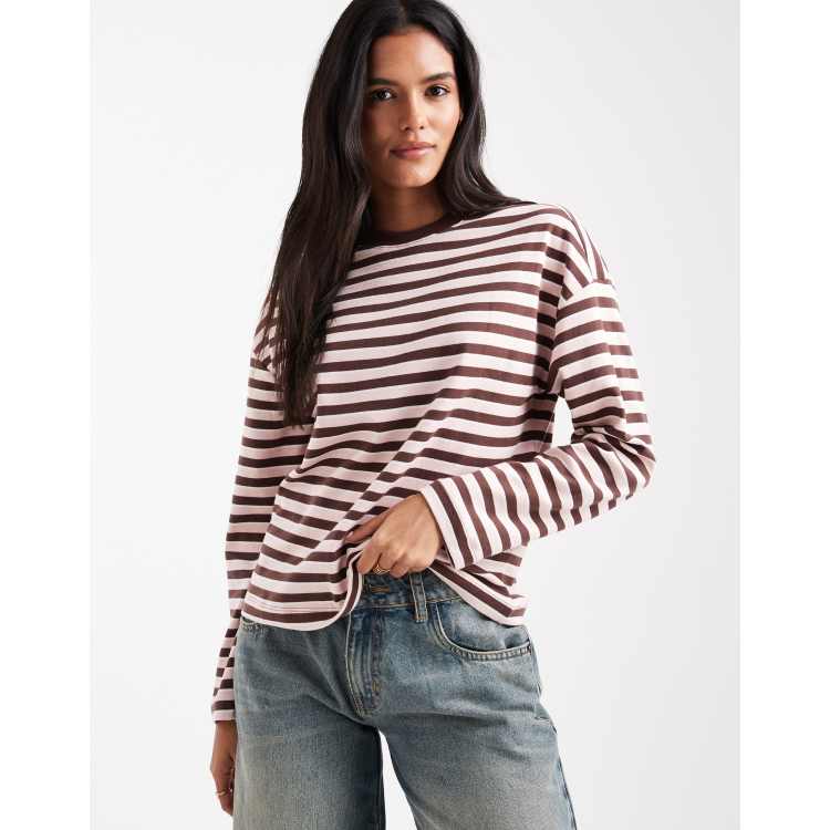 New Look striped long sleeve boxy top in pink | ASOS