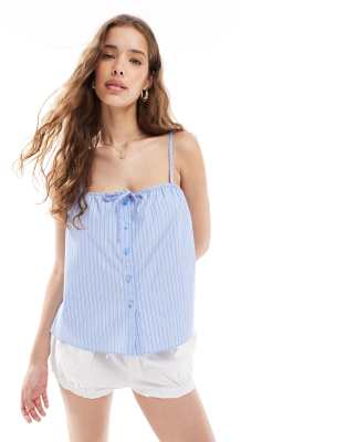 [New Look] New Look striped poplin cami in blue 6 49-Blue Pattern