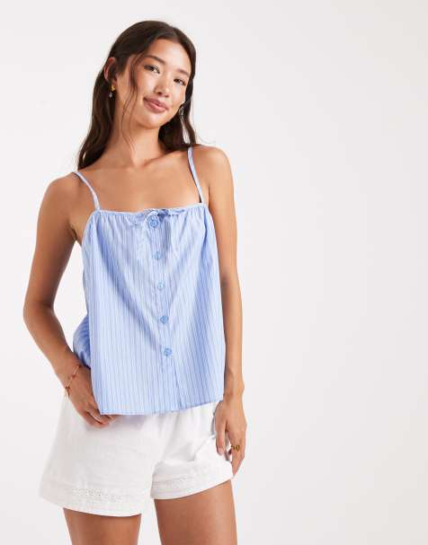 New Look striped poplin cami in blue