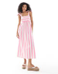 [New Look] New Look striped poplin midi dress in pink 6 79-Pink Pattern