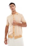 [New Look] New Look striped retro knitted shirt in brown and white XL BROWN