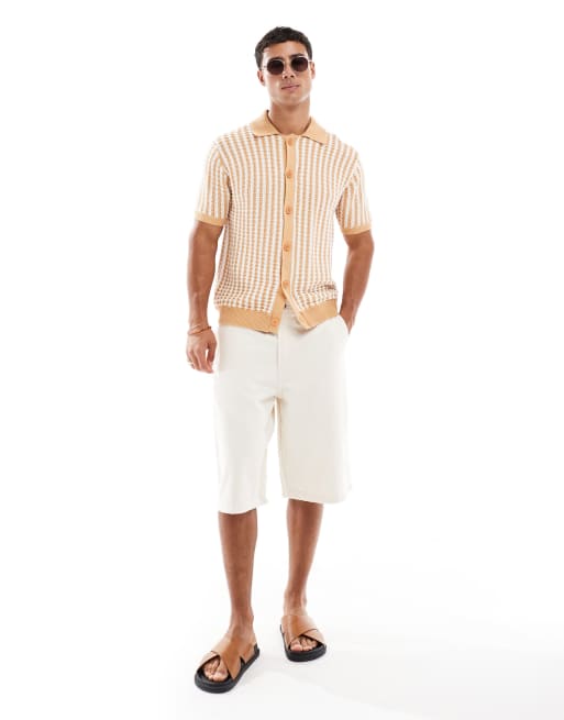 New Look striped retro knitted shirt in brown and white, 2 of 4