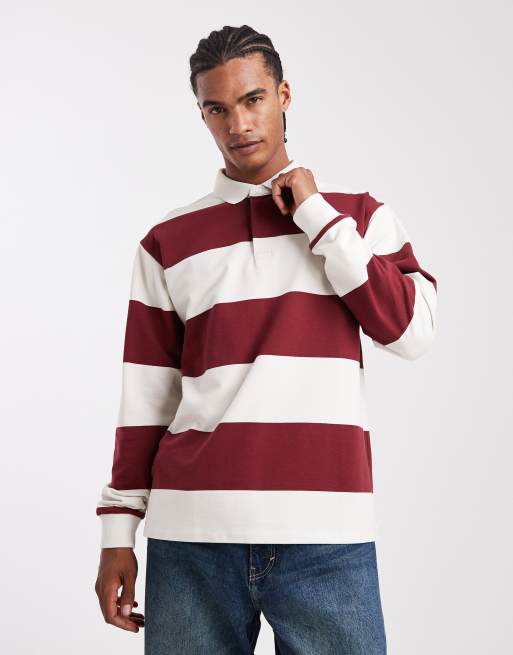 New Look striped rugby polo shirt in red