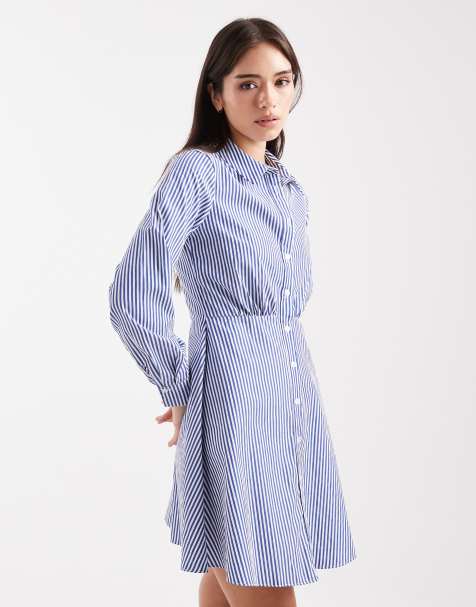 New Look striped skater shirt mini dress in blue - view 1