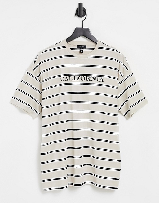 New Look striped t-shirt with California embroidery in stone