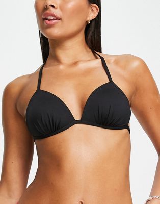 New Look structured triangle bikini top in black
