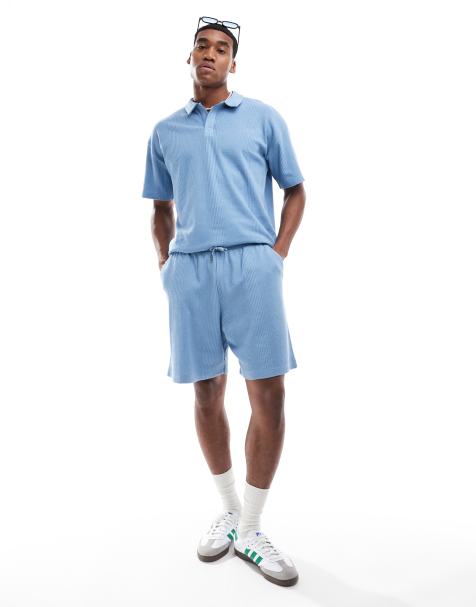 New Look – Strukturierte, gerippte Jersey-Shorts in Blau, Kombiteil - view 1