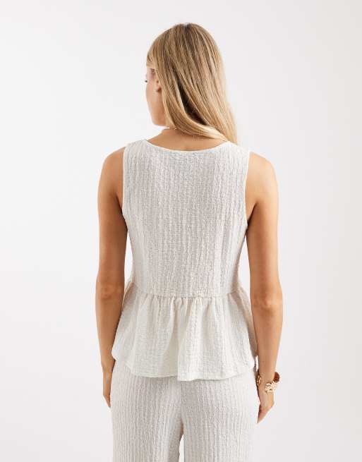 New Look – Strukturierte Weste in Cremeweiß mit Schößchen, Kombiteil, 2 von 4