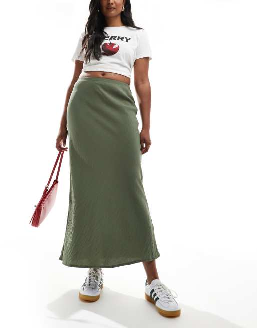 New Look – Strukturierter Midirock in Khaki mit Kordelzug