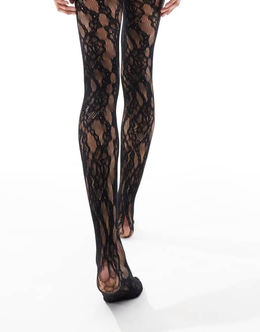 New Look – Strumpfhose aus geblümter Spitze in Schwarz, 3 von 3