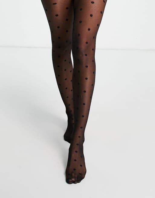 New Look – Strumpfhose in Schwarz mit großem Punktmuster