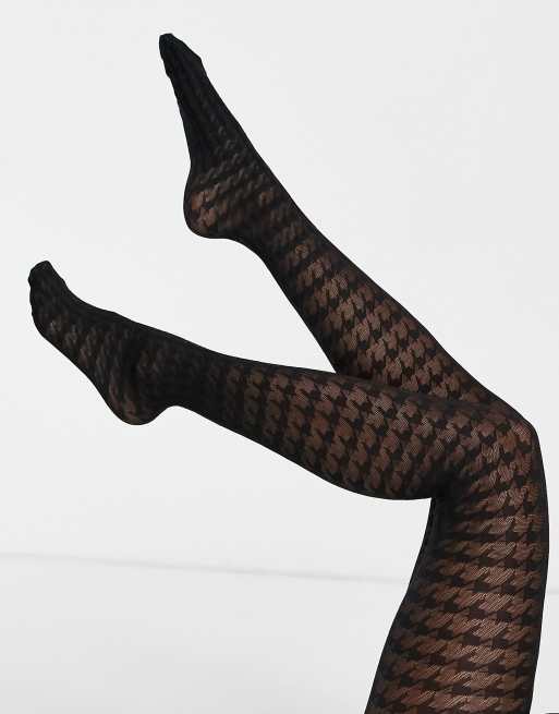 New Look – Strumpfhose in Schwarz mit Hahnentrittmuster