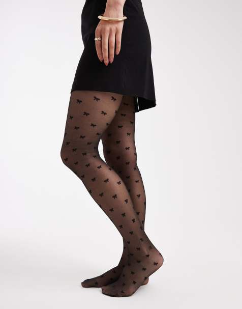 New Look – Strumpfhose in Schwarz mit Schleifenmuster - view 1