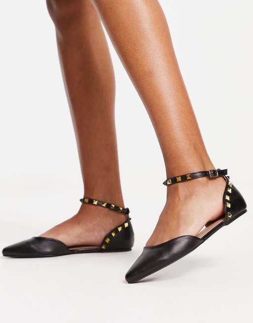 Black studded flats store womens