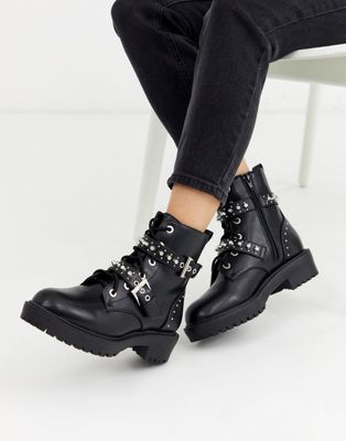 Look studded chunky biker boot in black 