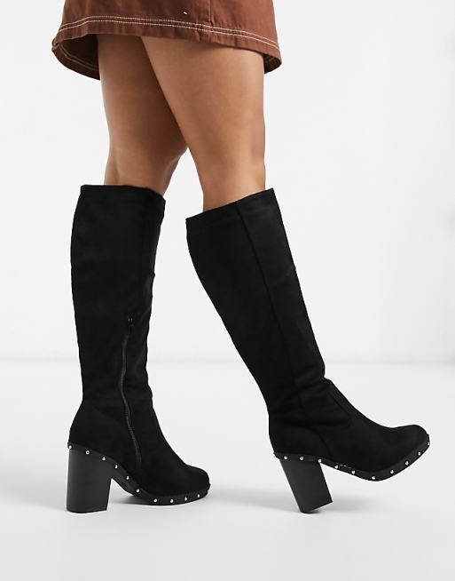 New Look studded knee boots in black | ASOS