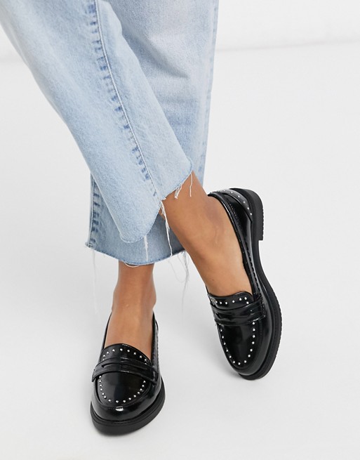 New Look studded PU loafers in black