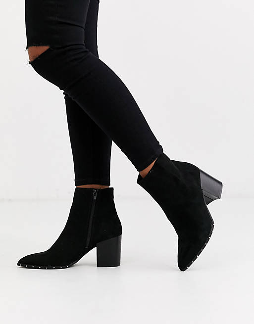 New Look studded rand heeled boot in black | ASOS