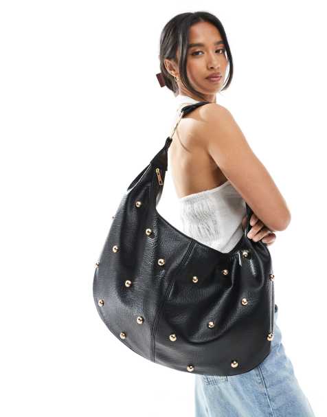 New Look studded slouch shoulder bag in black - view 1
