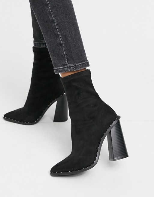 New Look Studded Suedette Heeled boots in black