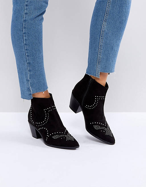 New Look Studded Western Block Heel Ankle Boot