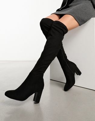 New Look suede knee high boots in black - ASOS Price Checker