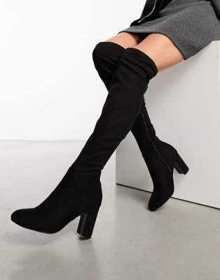 New Look suede knee high boots in black