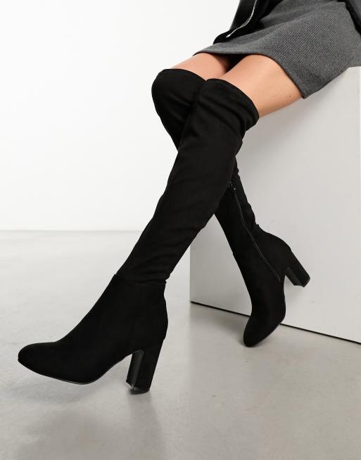 Black suede knee high boots 2024 with heel