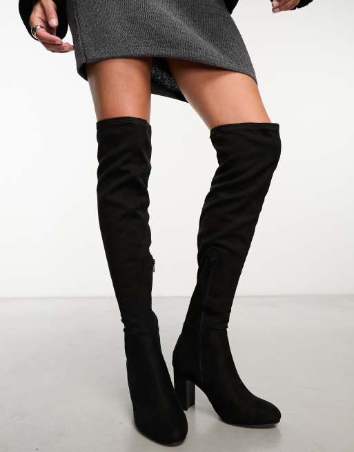 ルック New Look suede knee high boots in black レディース-