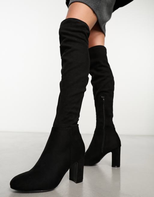 ルック New Look suede knee high boots in black レディース-