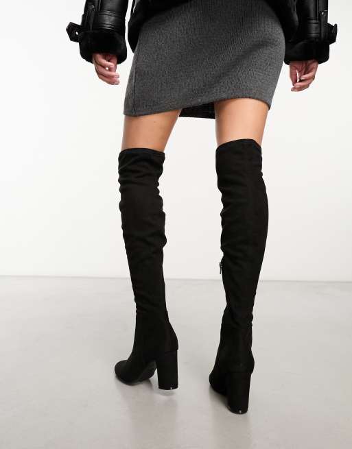 ルック New Look suede knee high boots in black レディース-