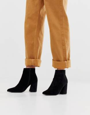 new look faux suede pointed heeled boots in black