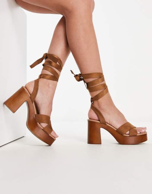 Suede lace up platform on sale heels