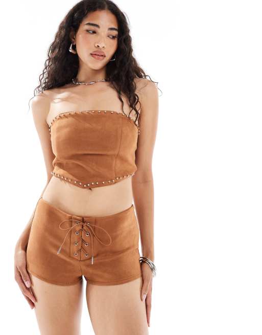 New Look suedette bandeau top in brown (part of a set)