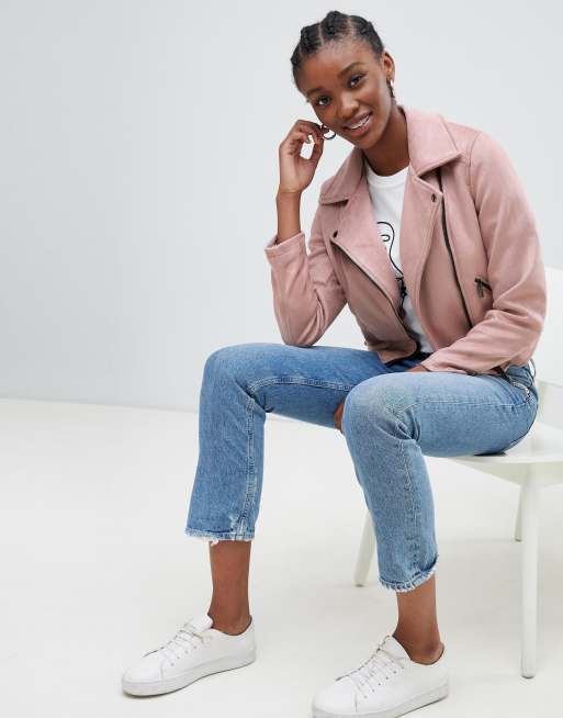 Pink suede biker on sale jacket