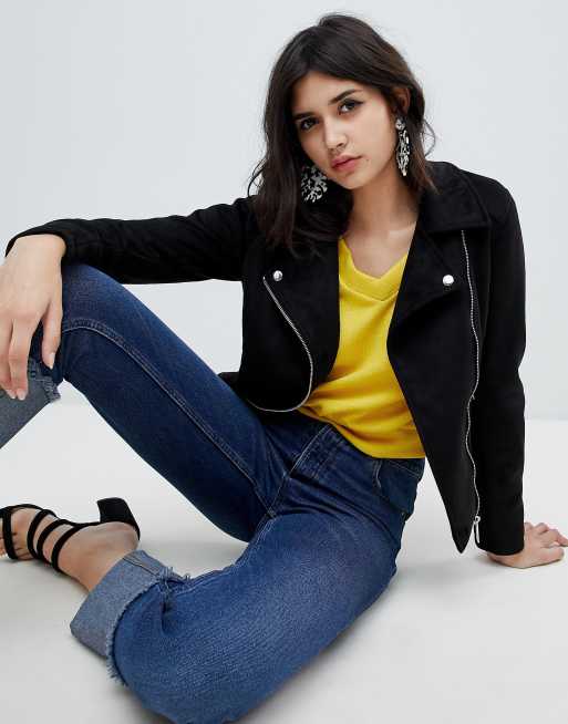 Suedette biker jacket new look shop